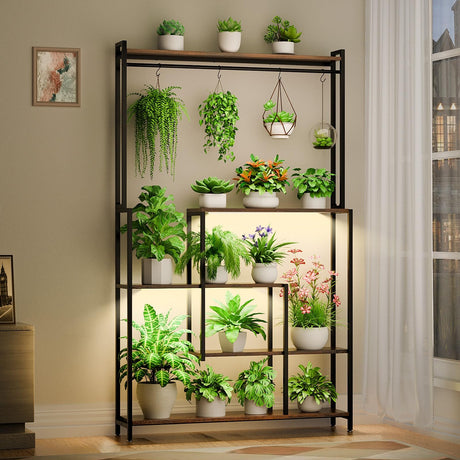 Large Plant Stand Indoor with Grow Light , 72" Tall Metal Plant Shelf, 5 Tiers 12 Pots Holder