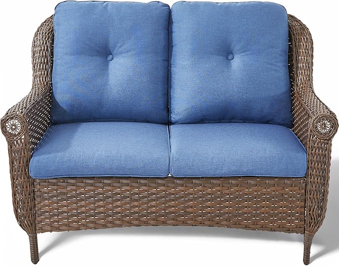 Patio Loveseat Outdoor Wicker Sofa - Heavy Duty All-Weather Rattan 2-Person Sofas