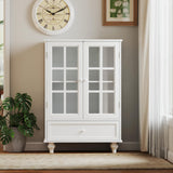 White Buffet Cabinet with Glass Doors and Drawers, Modern Wooden Buffet