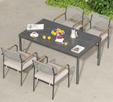 Wicker Outdoor Dining Set for 6, Upholstered 7 Piece Patio Dining Set with Armrests