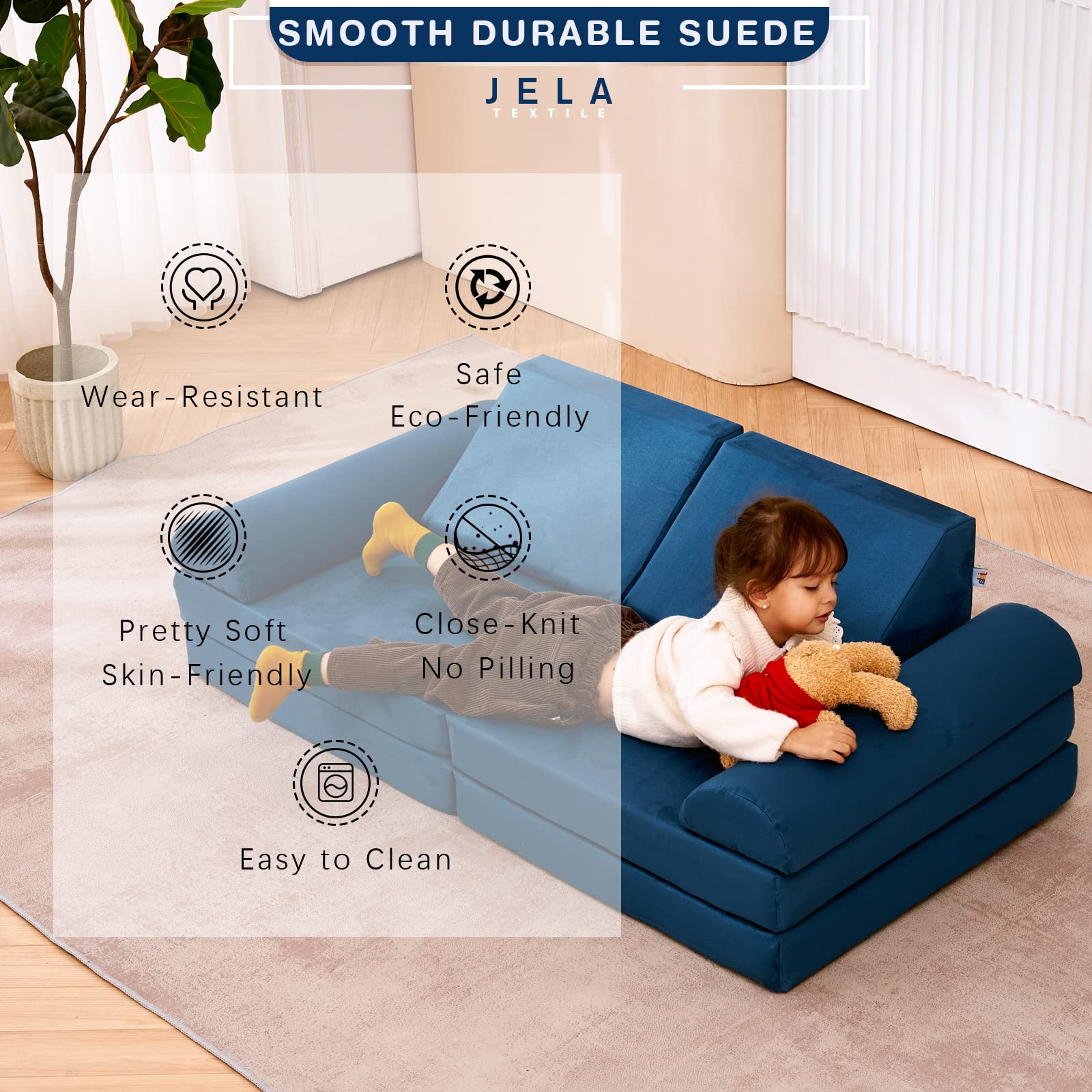 Kids Couch Large, Floor Sofa Modular Funiture for Kids Adults, Playhouse Play Set