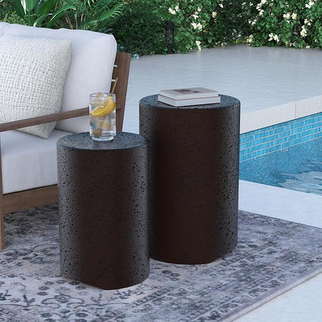 Concrete Side Table Set of 2, Outdoor Side Table Nesting for Patio, Outdoor Accent Table