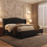 Queen Bed Frame with Upholstered Velvet Headboard - Black