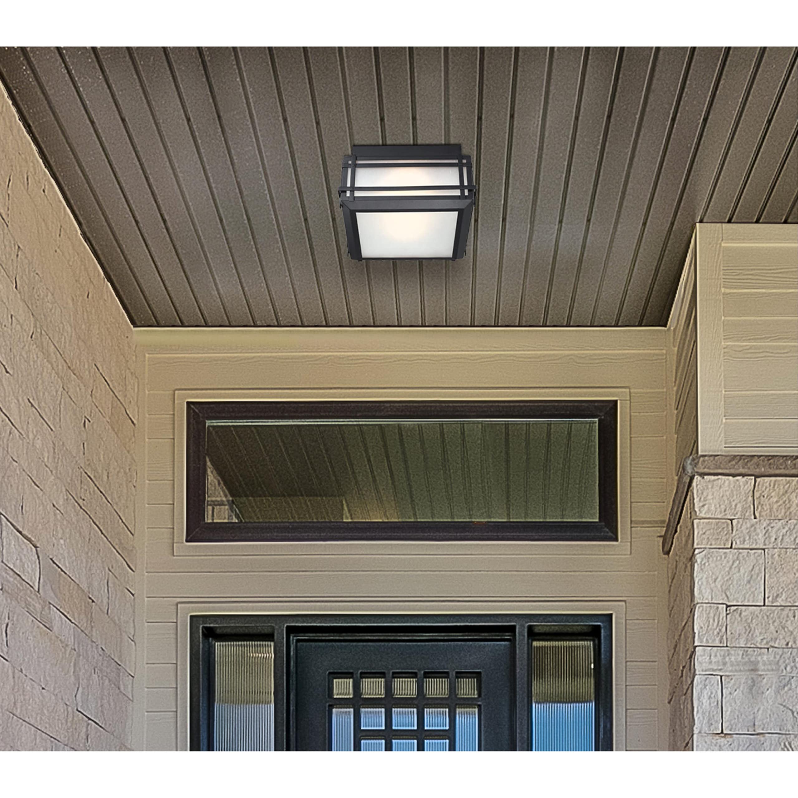 Devyn Two Light Flush Mount Ceiling Fixture - Textured Black with Frosted Seeded Glass