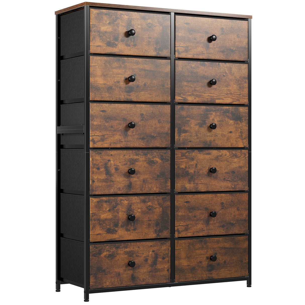 EnHomee 12 Drawer Dresser with Wooden Top and Metal Frame, Tall Fabric Dresser & Chest of Drawers for Bedroom Closet Living Room, Rustic Brown, 11.8" D x 34.7" W x 52.4" H