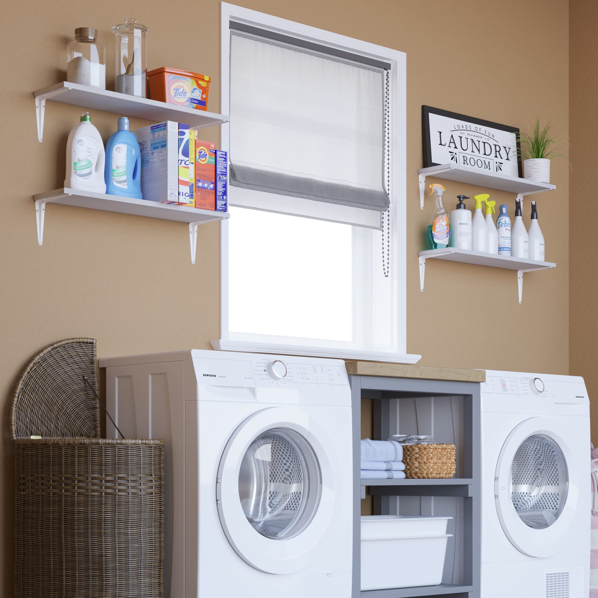 Arras Floating Shelves for Bathroom Decor, 24" White Bookshelves for Living Room