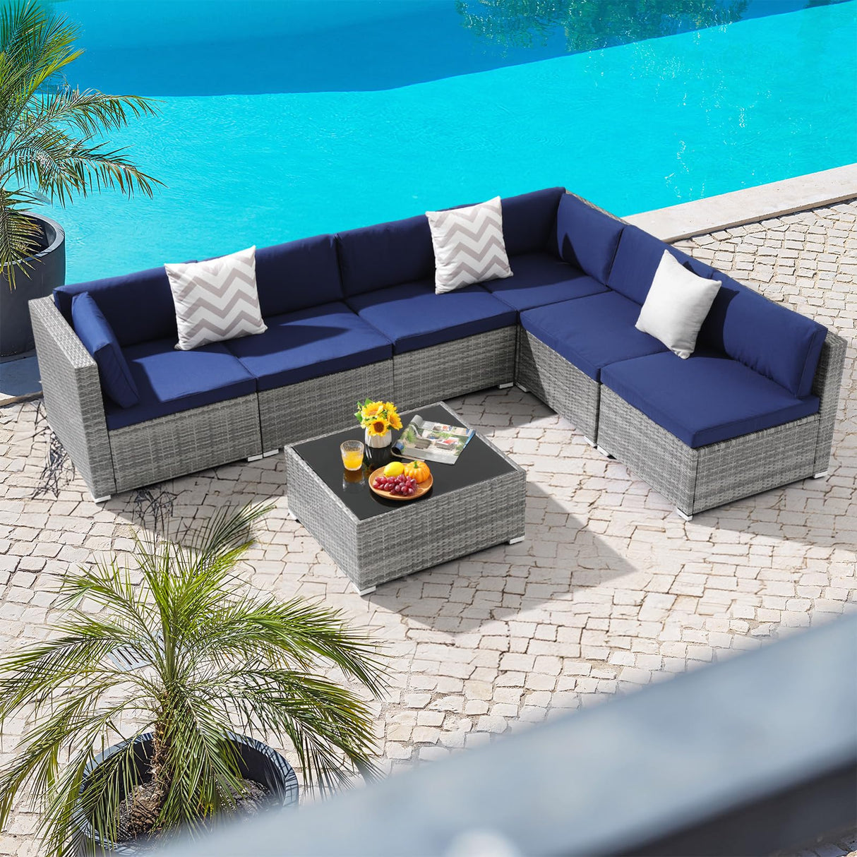 Piece Patio, Outdoor Sectional Furniture with Tempered Glass Table