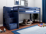 Contemporary Low Loft Twin Bed with a 3 Drawer Stairway, Blue