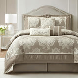 Sage California King Comforter Set 7 Pieces, Jacquard Woven with Damask, Bedding Set