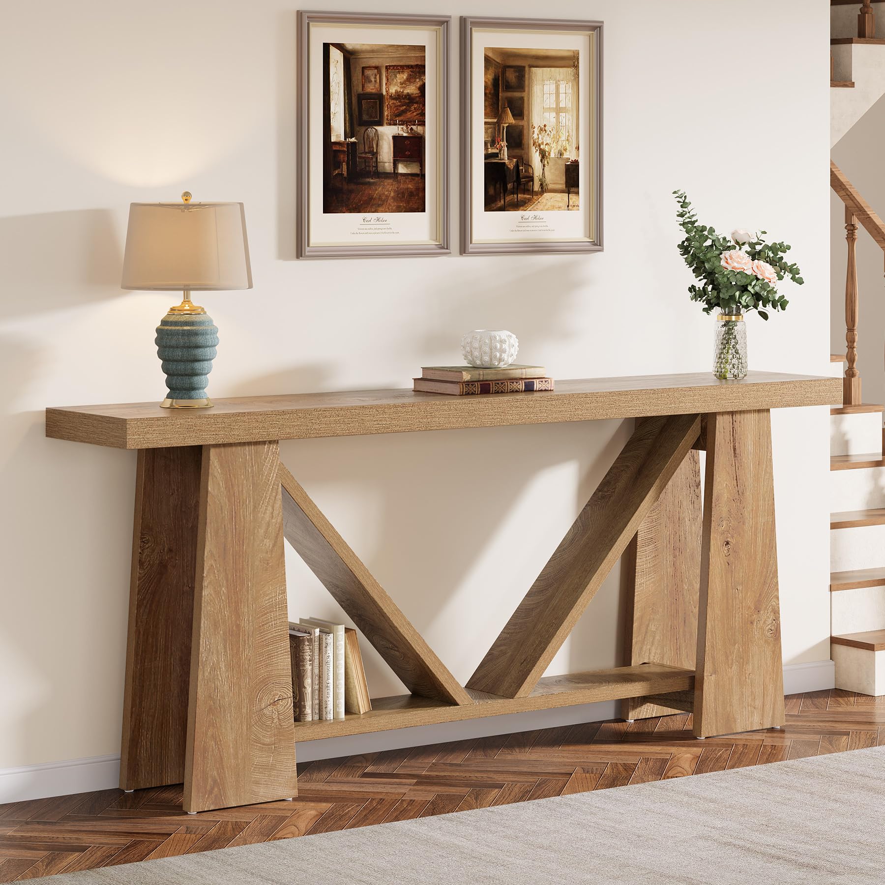 70.9-Inch Extra Long Console Entryway Table, Farmhouse Narrow Sofa Table Behind