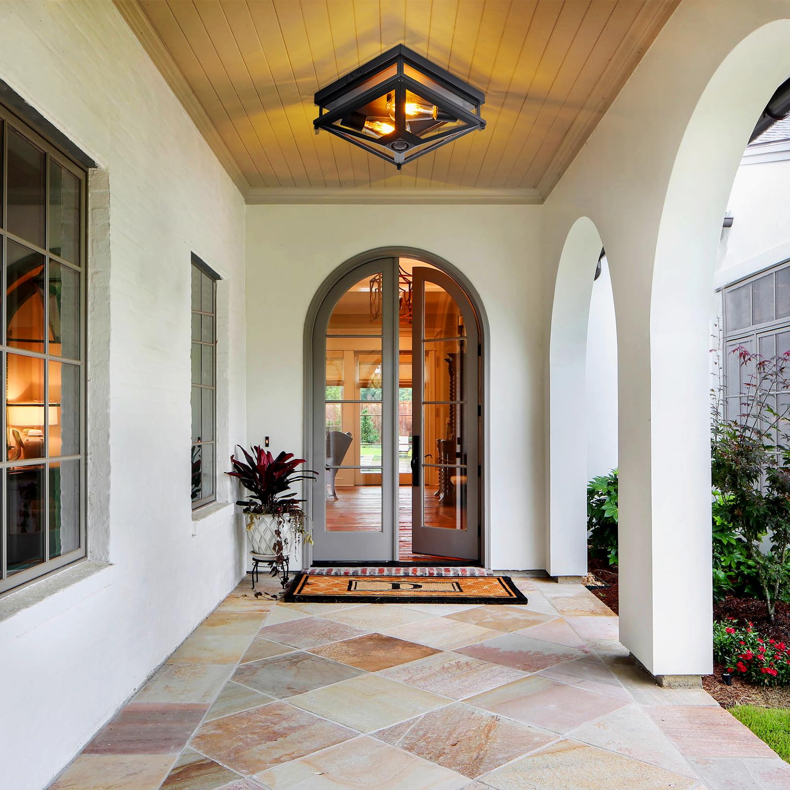 Motion Sensor Outdoor Flush Mount Ceiling Light - Matte Black