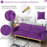 70” Velvet Futon Sofa Bed with 2 Pillows and Adjustable Armrests, Convertible Sleeper Bed