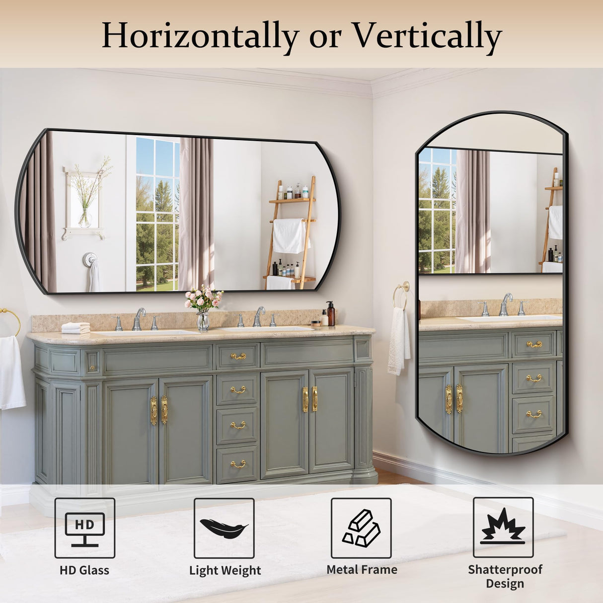 30x60 Inch Black Oval Bathroom Mirror