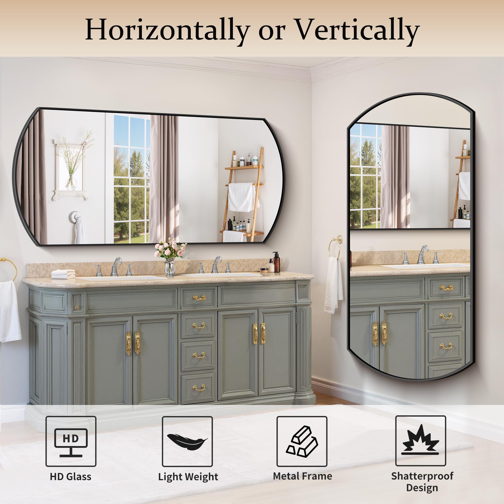 30x60 Inch Black Oval Bathroom Mirror