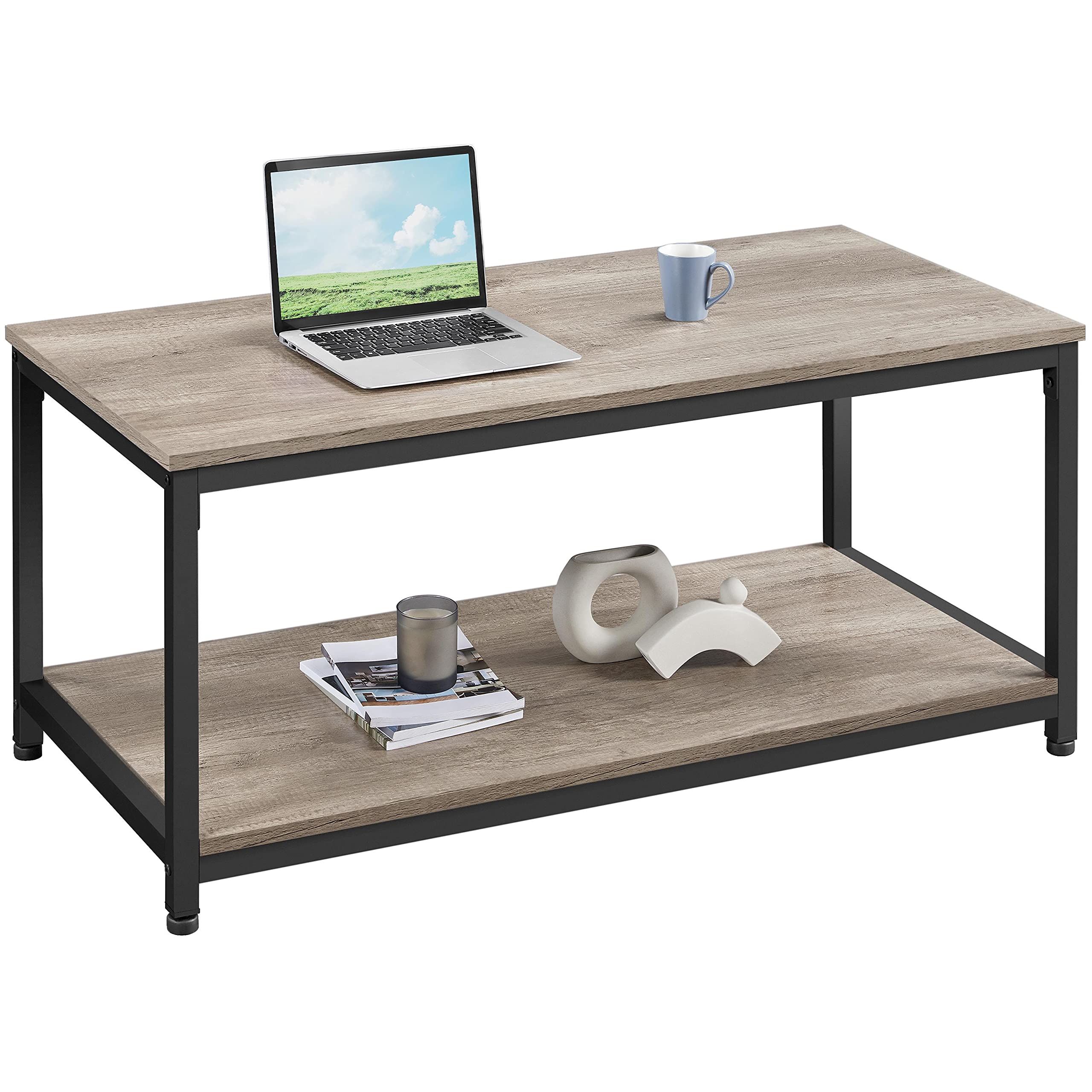 Coffee Table Tea Table with Metal Frame, Coffee Table with Open Storage Shelf