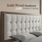 Wood Platform Bed Frame Full Size Upholstered Tufted Headboard/Solid Wood Bed No