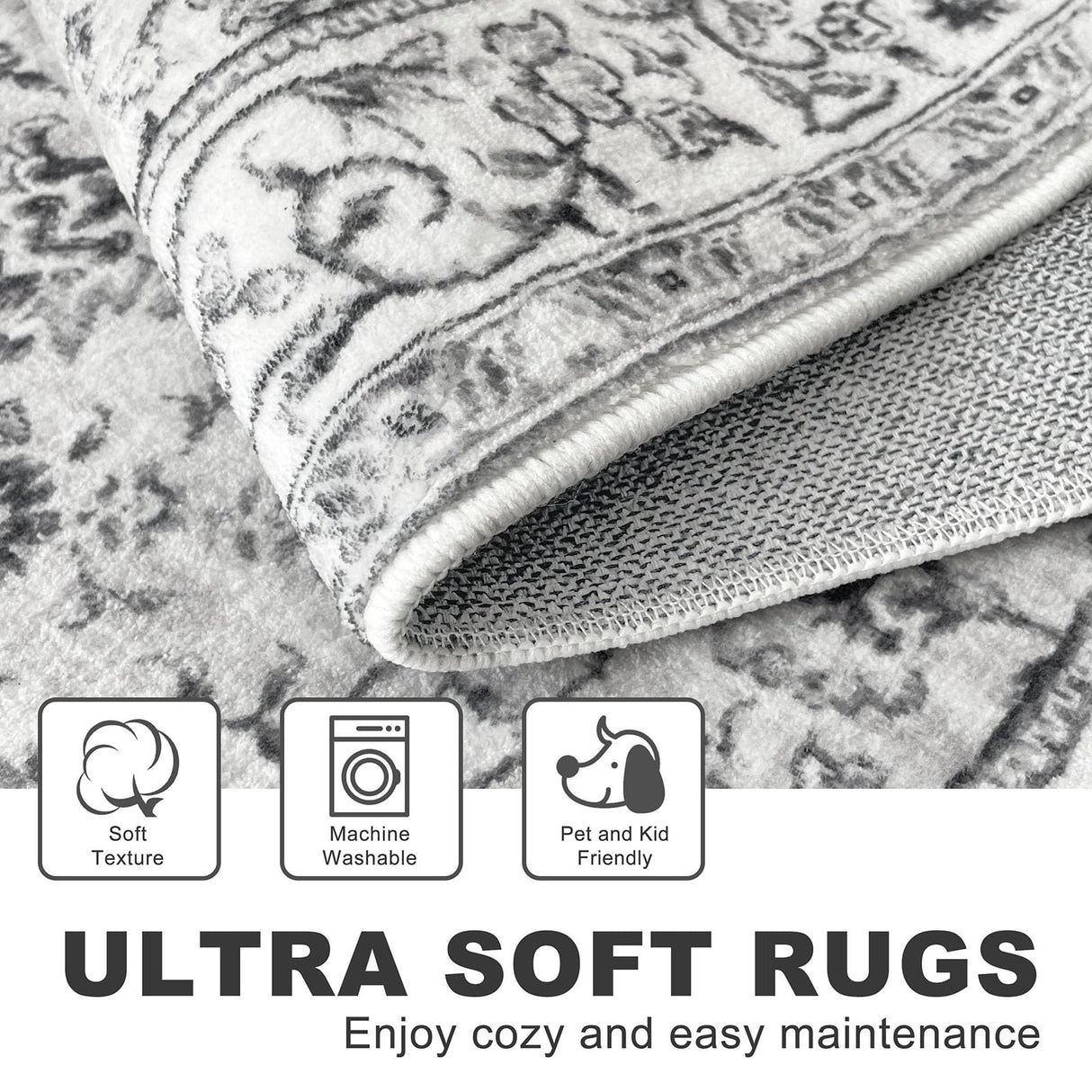 Area Rug 5x7 Living Room Rug Washable Rug Vintage Floral Rug Bedroom Rug Non Slip