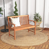 Outdoor Bench, Wood Patio Bench with Cozy Armrests & Backrest, Slatted Sitting Area