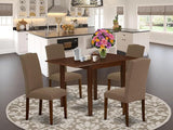 5 Piece Dining Set Includes a Rectangle Dining Room Table with Dropleaf and 4 Linen Fabric