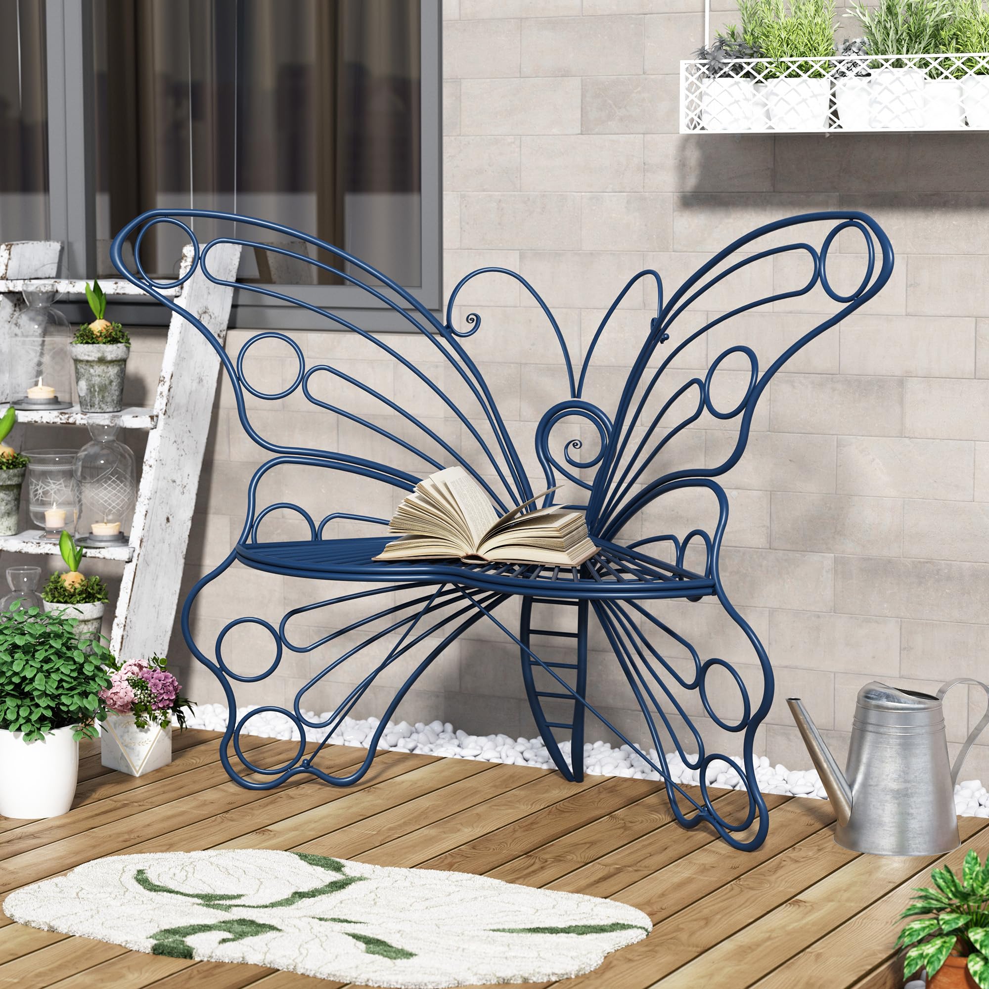 50 Inches Outdoor Bench, Garden Bench with Sturdy Iron Metal Frame