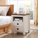 Farmhouse Nightstand with Charging Station, Rustic 18 Inch End Table with 2 Storage