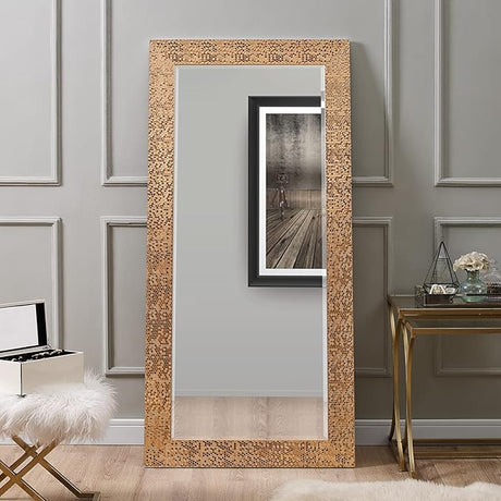 Oversized Full-Length Mirror – Large Mosaic Decorative Wall Mirror with Faux Wood Frame – Elegant Tall Full-Body Floor Mirror in Silver for Bedroom and Living Room