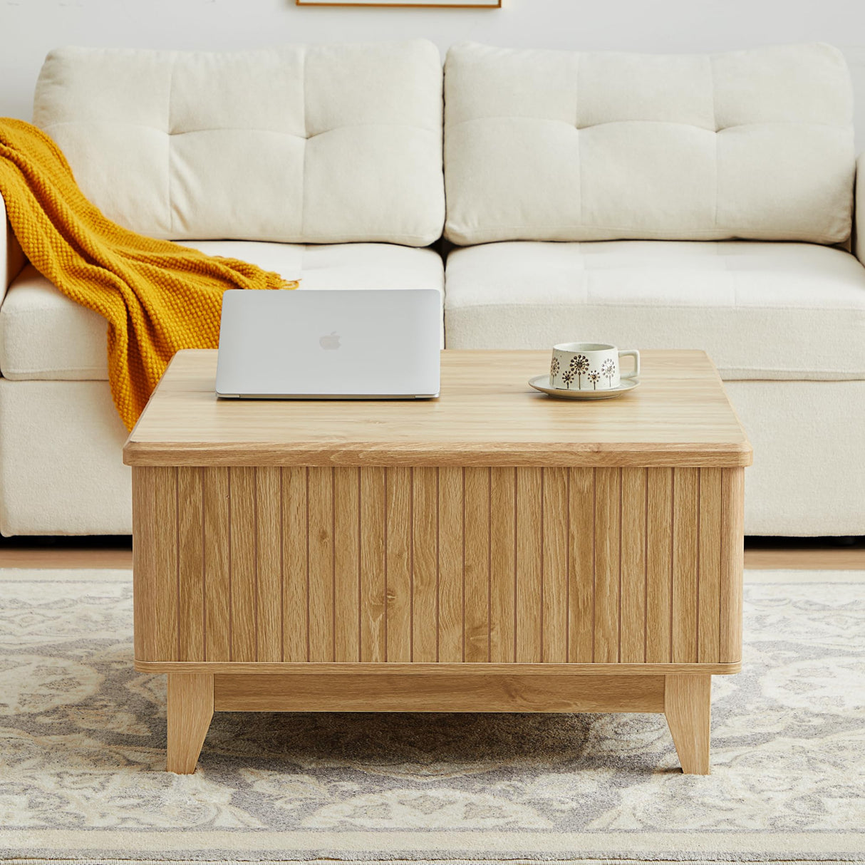 Lift Top Coffee Table, Square Coffee Table with Hidden Storage Compartment