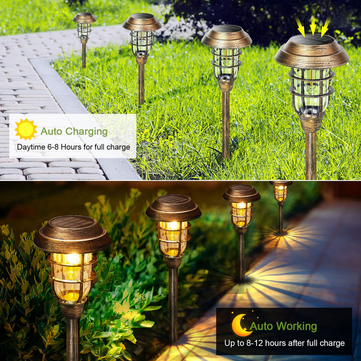 Solar Outdoor Lights, 8 Pack Bright Solar Pathway Lights Outdoor Waterproof, Up to 12