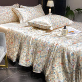 4 Piece Satin Duvet Cover King Size, Silk Like Cooling Floral Duvet Cover and Sheet Set