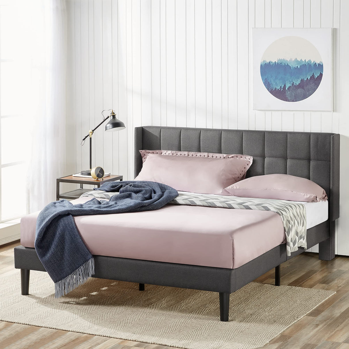 Dori Upholstered Platform Bed Frame with Wingback Headboard, Mattress Foundation,