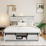 Full Size Wooden Bed Frame with Headboard and Storage