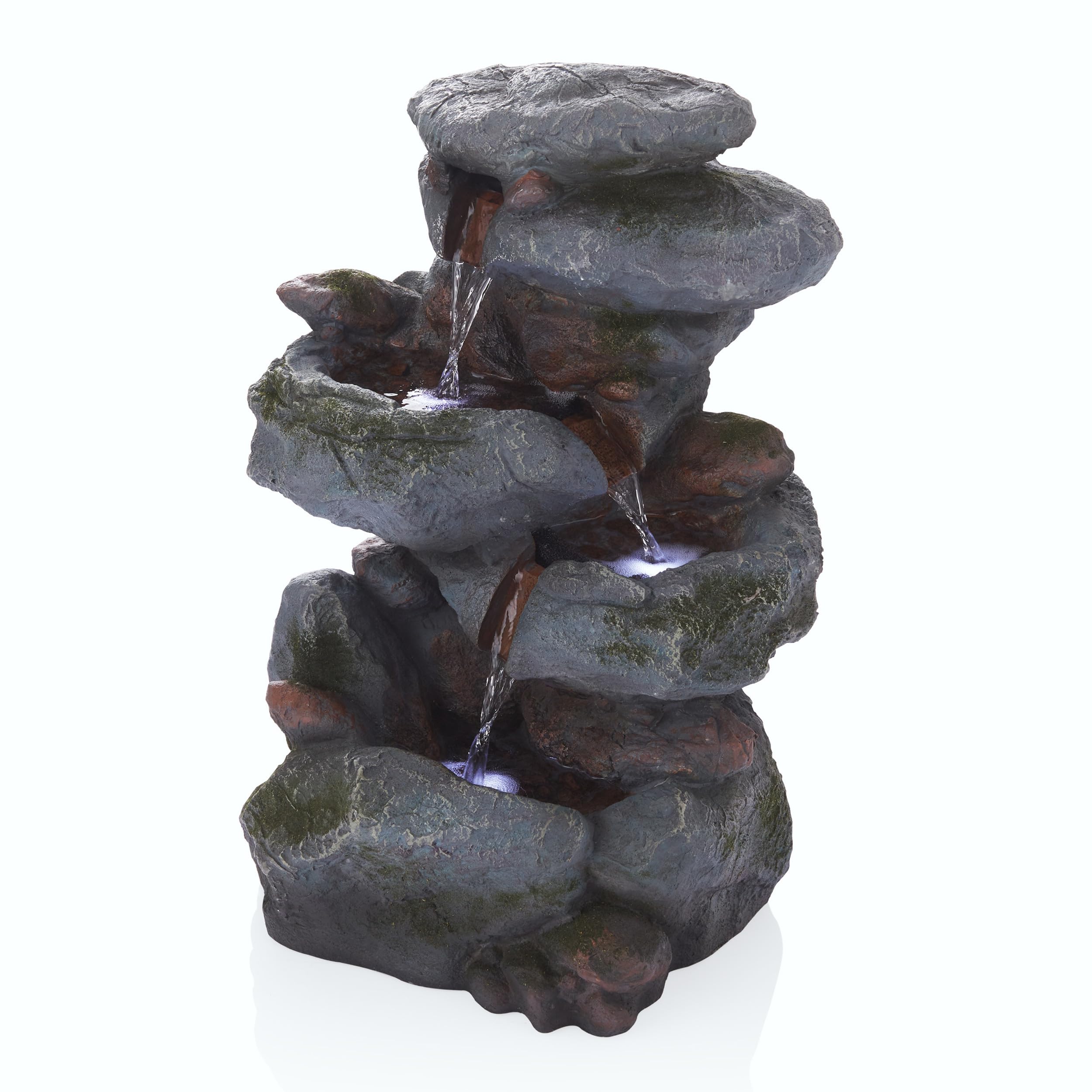 3-Tier Rock Waterfall Fountain with LED Lights for Garden, Patio, Yard, and Porch Decor,
