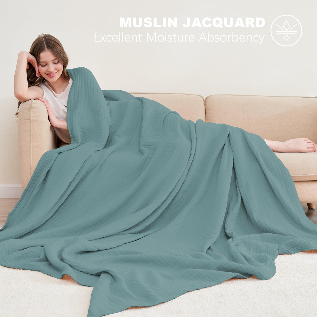 4 Layer Muslin Bed Blanket - Breathable and Lightweight Gauze Boho Blanket for Spring,