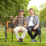 Outdoor Bench, 3-Person Garden Bench with Slatted Seat, Curved Armrests