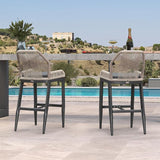 Patio Bar Stool Bar Height Set of 2 Outdoor Rattan Chairs with Back Modern Aluminum Woven Barstools