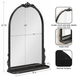 Arched Mirror with Shelf - 21x28 Antique Black