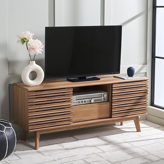 Home Collection ESMA Walnut Low Sideboard Media Stand Fits up to 60" Flatscreen TV