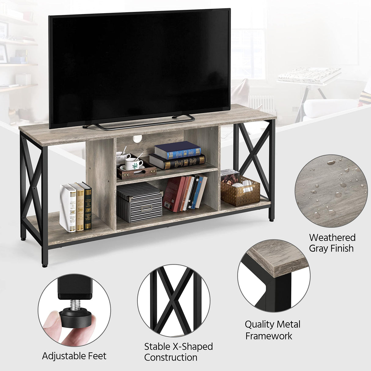 TV Stand for 65 inch TV Console Table with Storage Shelves Cabinet, 55" Wood