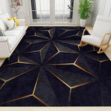 Modern 3D Stereoscopic Geometry Rug for Living Room, Nordic Luxury Black Gold Decor Area Rug,