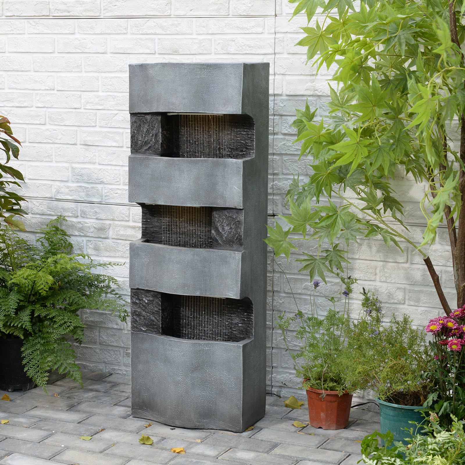 4 Tier Outdoor Water Fountain Garden - Rainfall Patio Fountains 40"H Waterfall