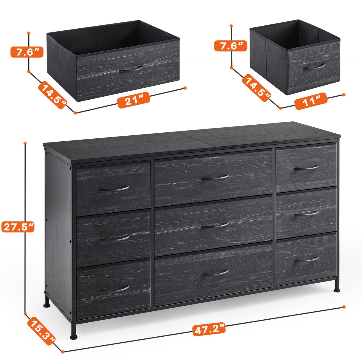 Dresser TV Stand with 9 Drawers for 60'' TV Stand for Bedroom Long Dresser