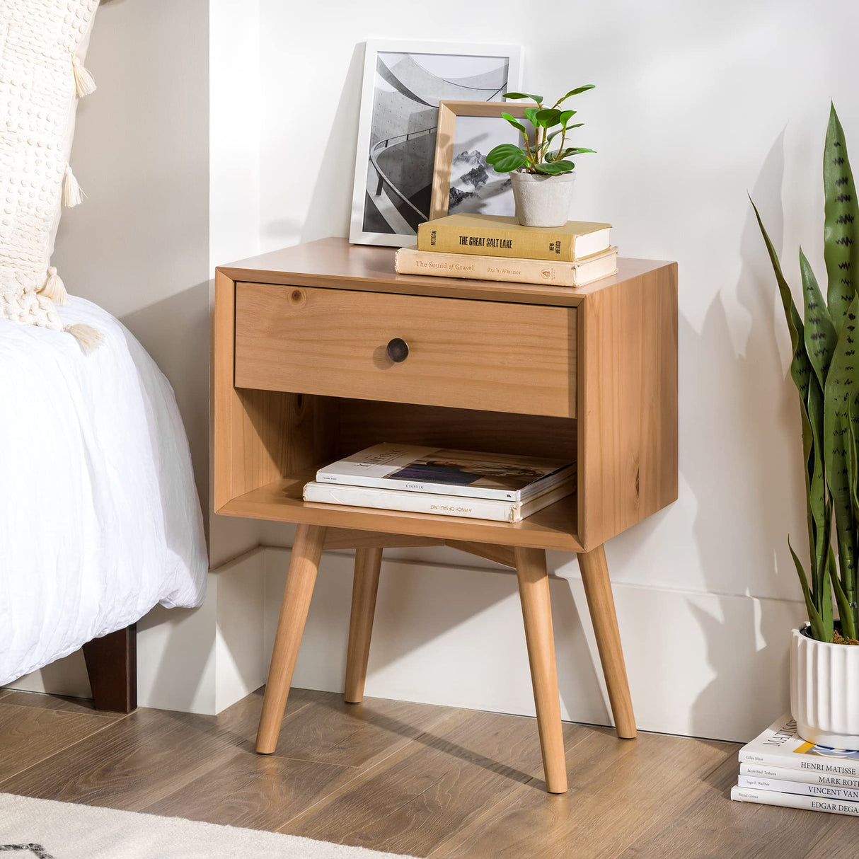 Mid Century Modern 1-Drawer Nightstand Bedroom Storage Drawer