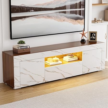 65 Inch Tv Stand, Modern High Glossy Entertainment Center with Storage and Drawers,