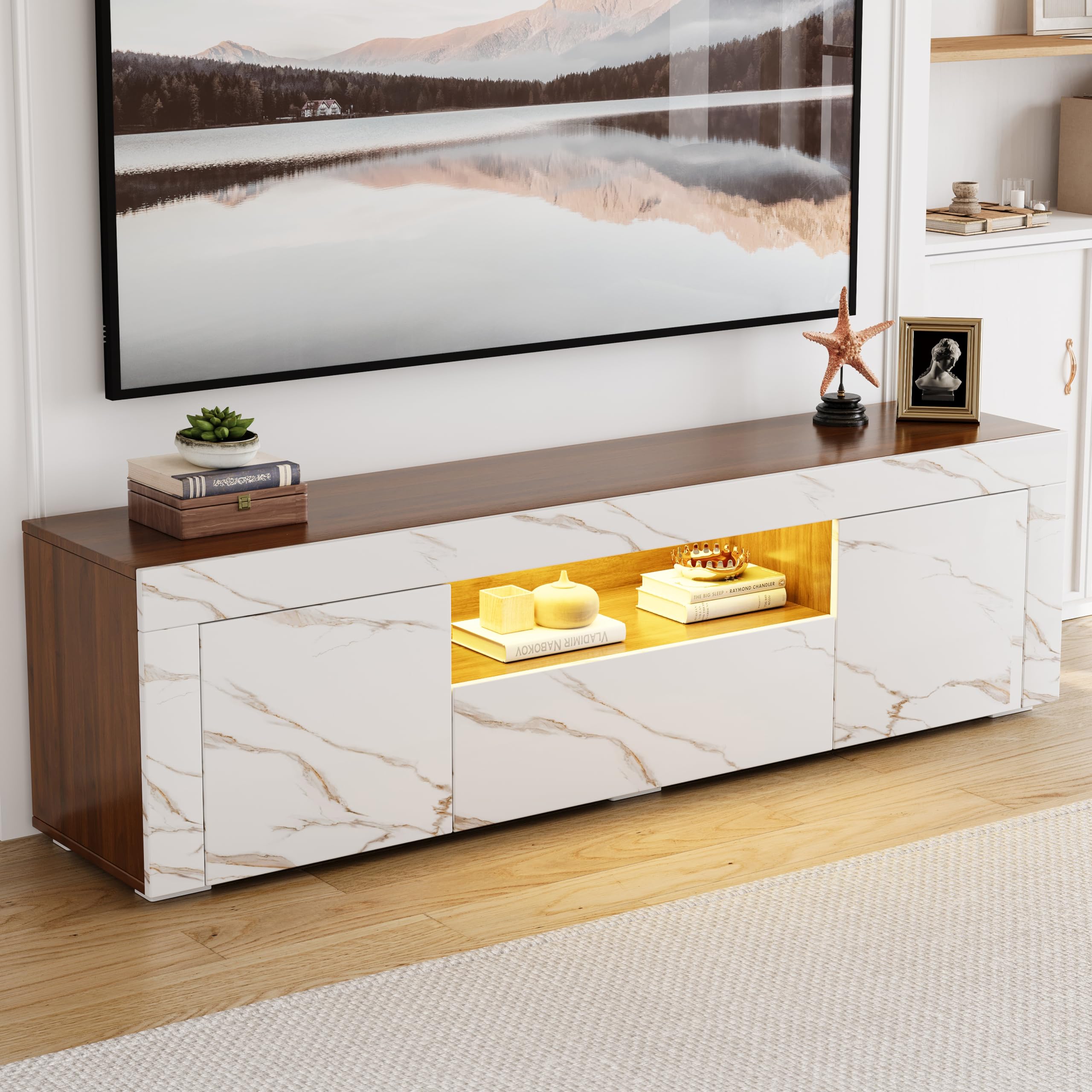 65 Inch Tv Stand, Modern High Glossy Entertainment Center with Storage and Drawers,