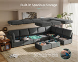 Sectional Sleeper Sofa, Modular Couch with Memory Foam, Storage Under