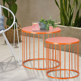 LEWIS&WAYNE Outdoor Side Table Set of 2, Metal Circle Accent End Tables for Balcony Backyard Garden Indoor Living Room, Durable Black Nesting Coffee Tables, 20”+16” Dia - Bircata