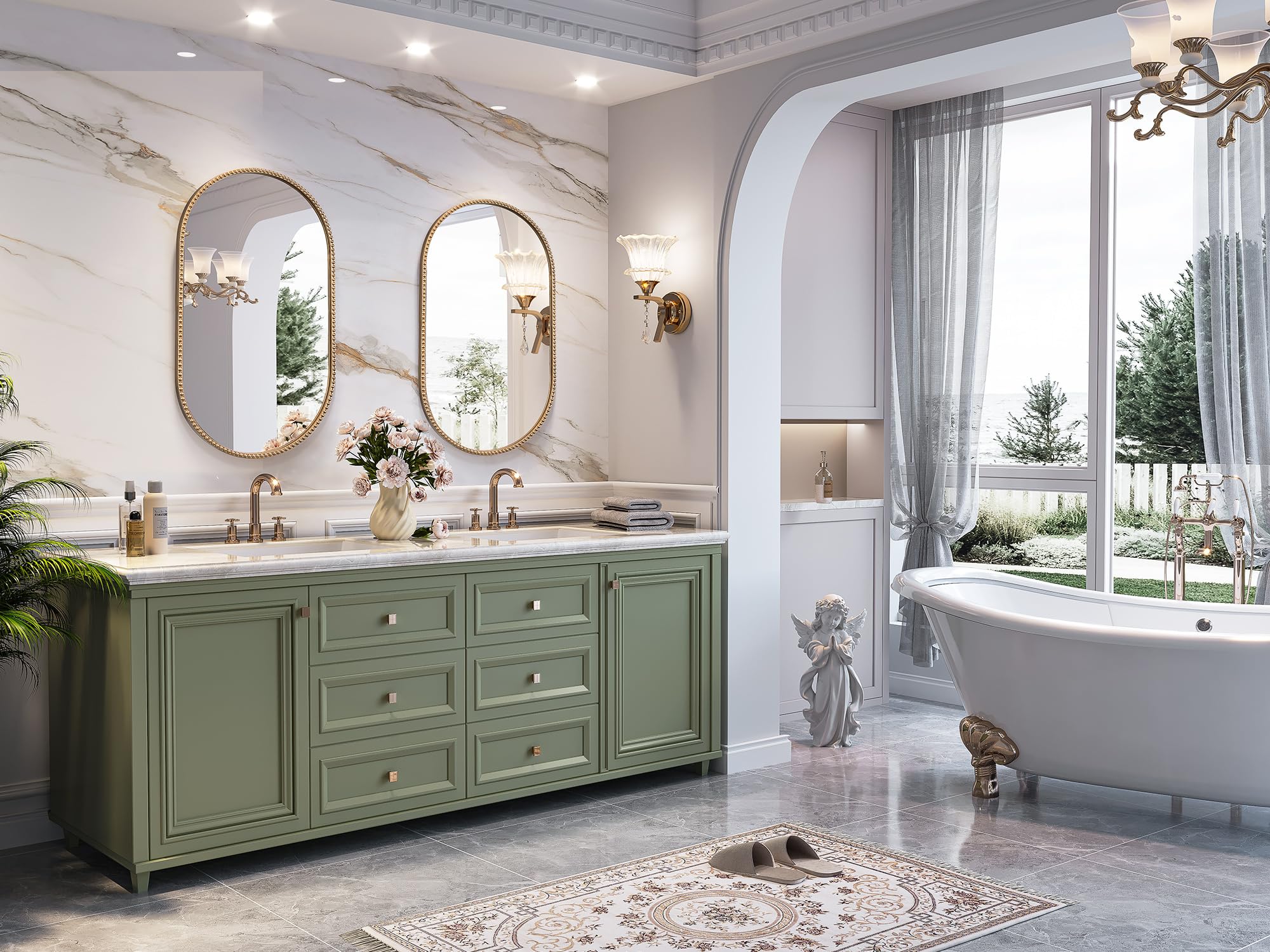 Gold Oval Bathroom Mirror 20x33 - Beaded Antique Brass Wall Mirror