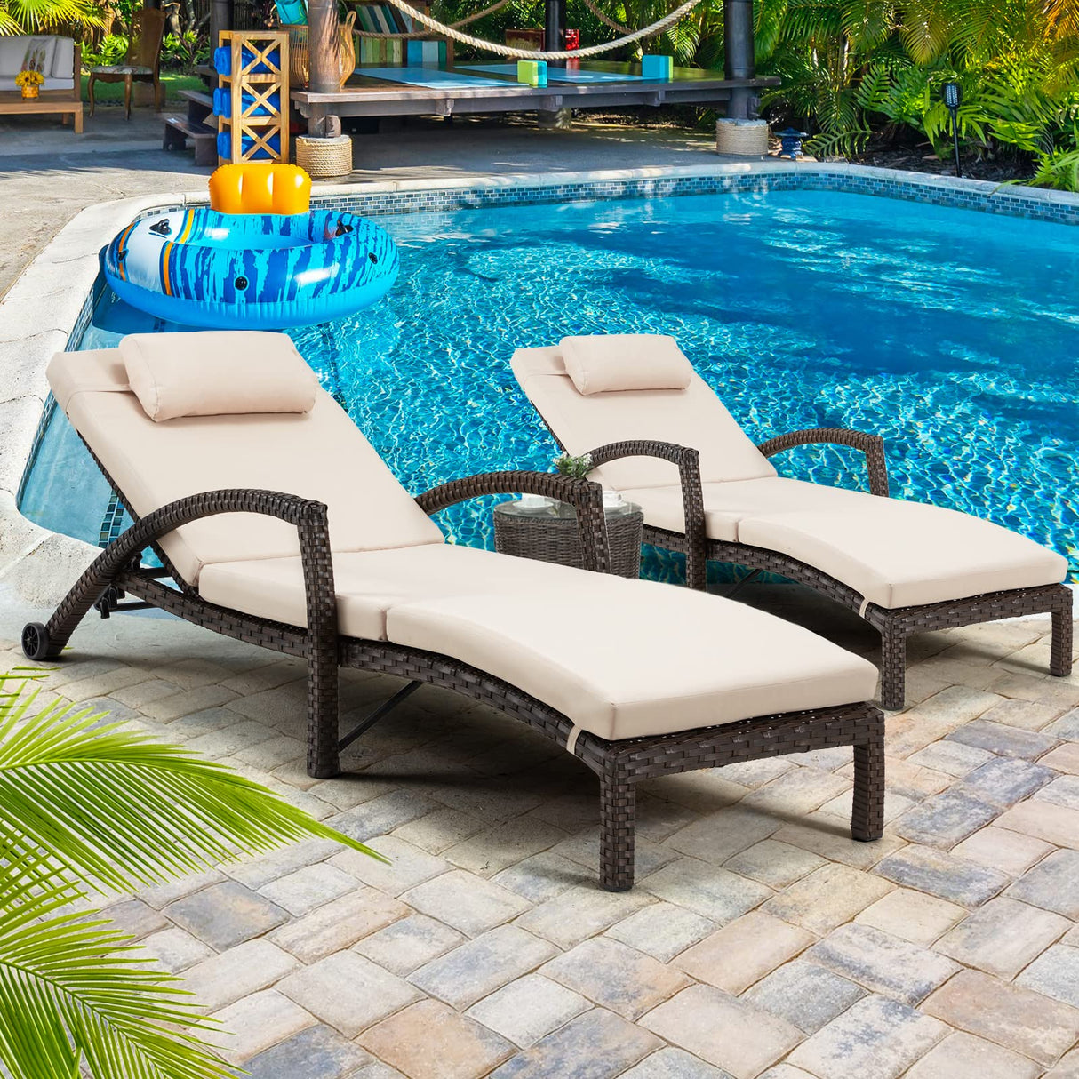 Chaise Lounge Chairs Set of 2 for Outside, Adjustable 5 Position Outdoor