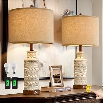 24'' Farmhouse Table Lamp Set of 2 for Bedroom Living Room