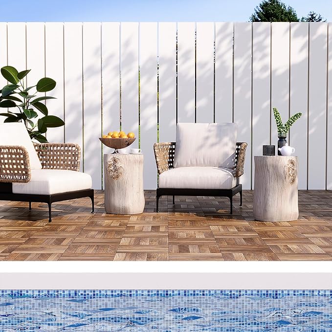 Concrete Outdoor Side TableSet of 2, 2 Piece Tree Stump Modern Round Coffee Table Accent Table
